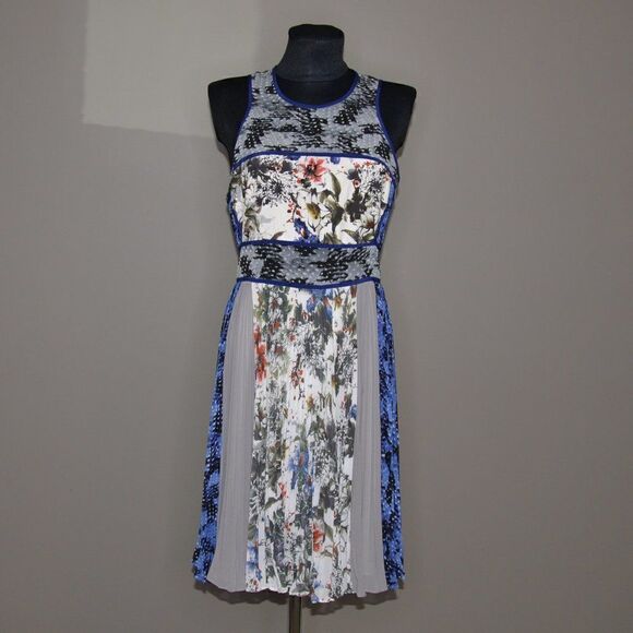 Rebecca Taylor Silk Cobalt Blue Colour Block Pleated Dress Sz S - Picture 2 of 9